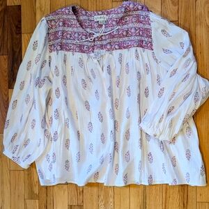 Wonderly Gauzy Cotton Short Boho Top With Pink-Purple Print XXL